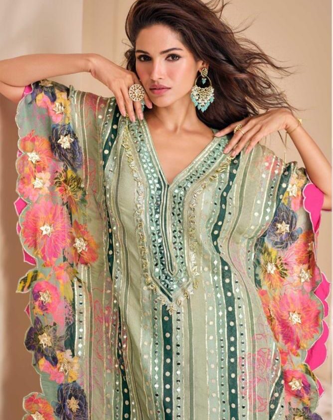 Natural crepe kaftan set Full gotta and mirror work - Image 3