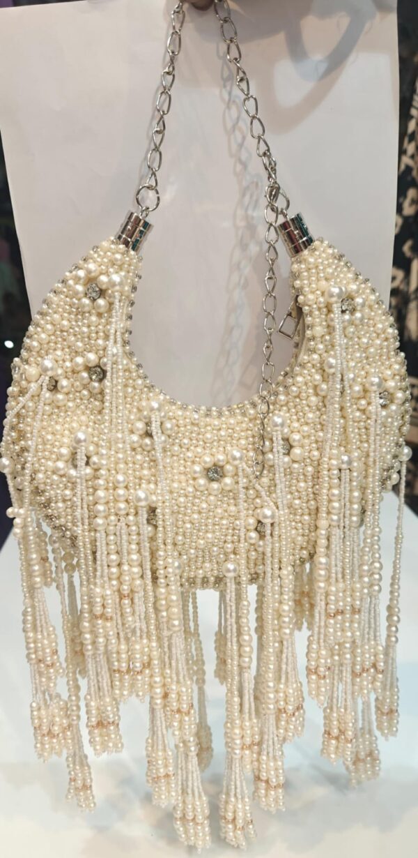 Moon Style Bag Fully Pearl Hanging And Detailing